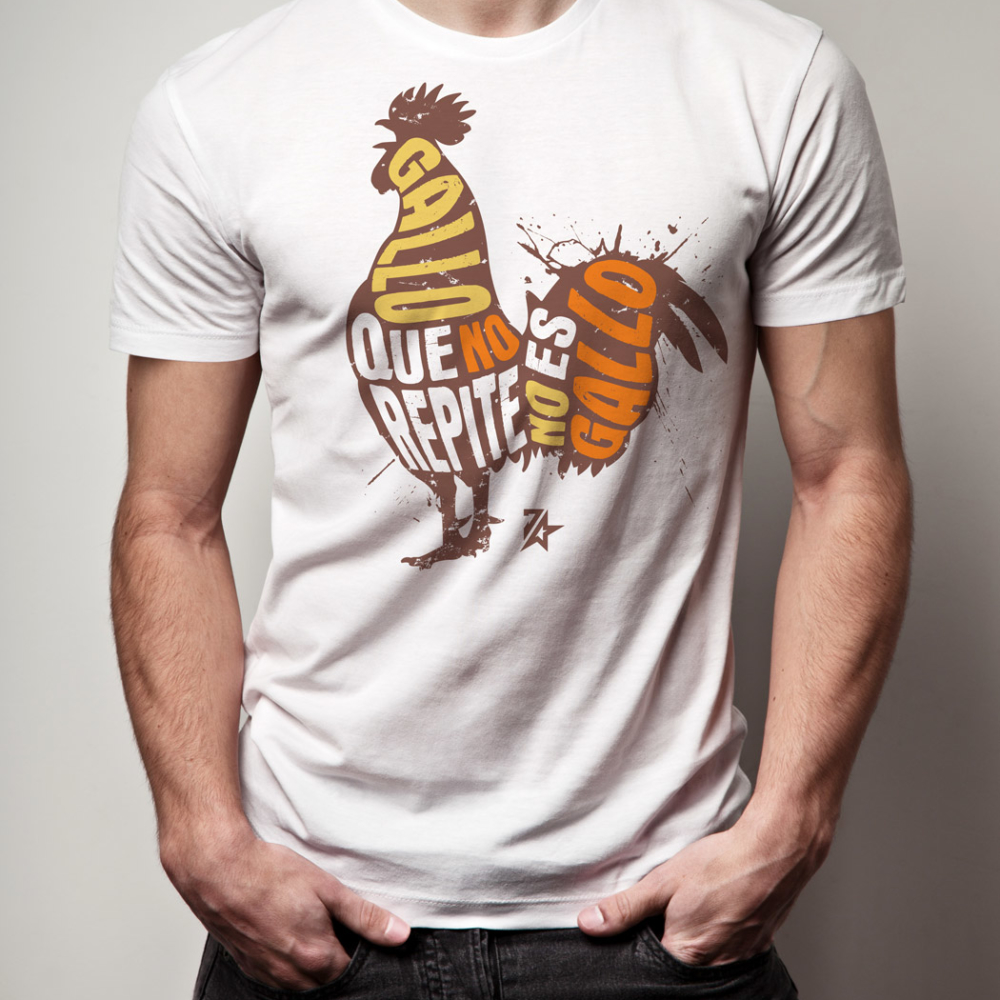 SieteStar White t-shirt - Rooster Design