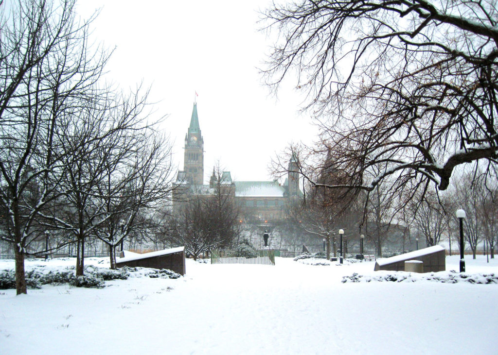 View of the Peace Tower of Parliament of Canada in winter, Ottawa