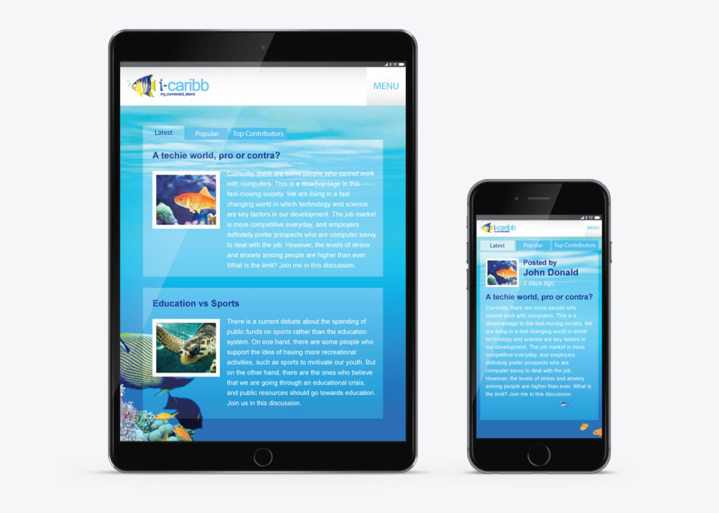 I-Caribb Website, Tablet and Mobile Devices
