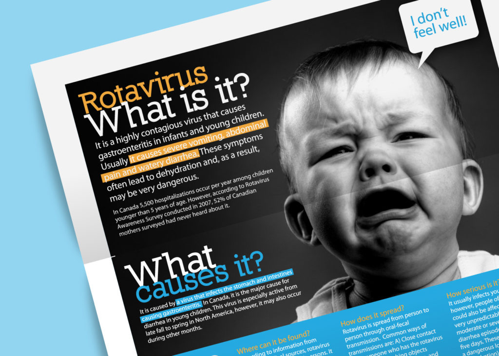 Rotavirus Brochure, showing a photo of a child crying