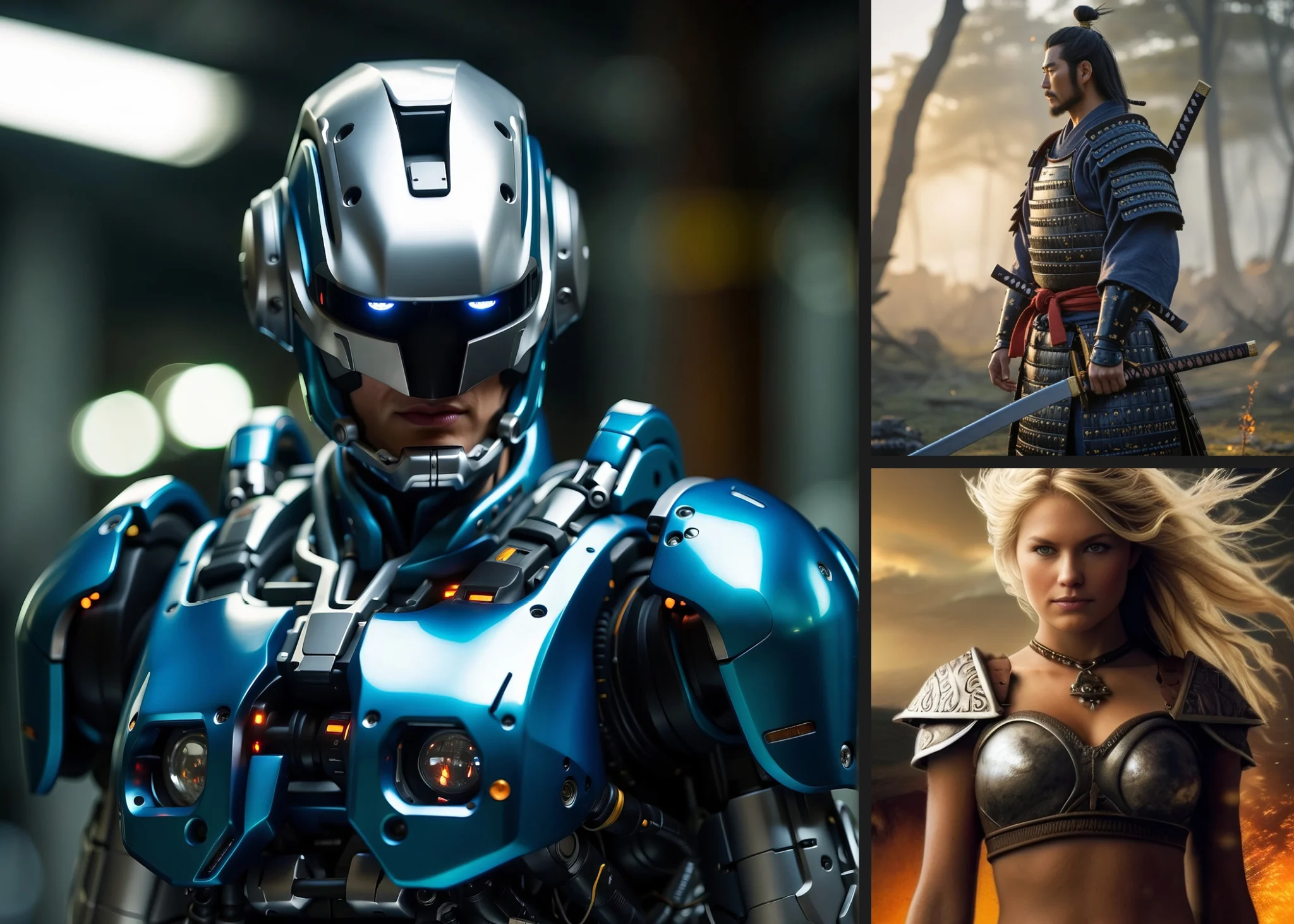 AI Portfolio Work - RoboCop, Samurai and Viking Woman
